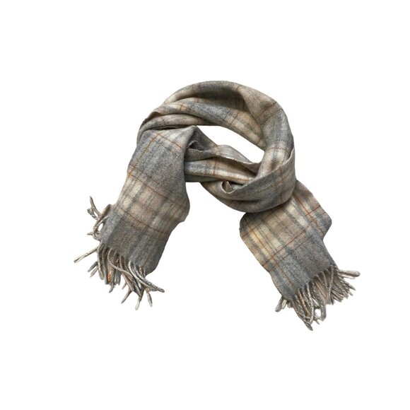 Plaid Wool & Cashmere Scarf With Fringe Trim - Picture 4 of 4